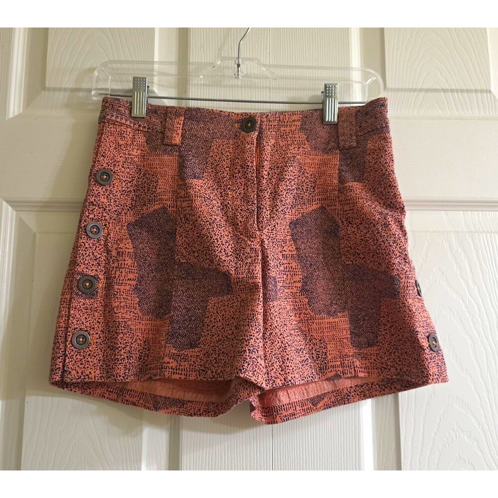 Cartonnier Women’s Orange Blue Cotton Twill Geometric Chino Shorts Pockets 4